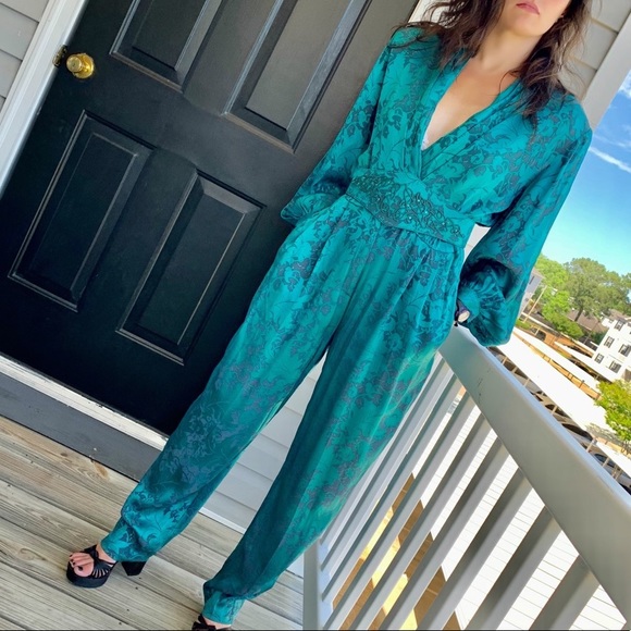 Vintage 80s floral boho romper jumper jumpsuit - Picture 4 of 10